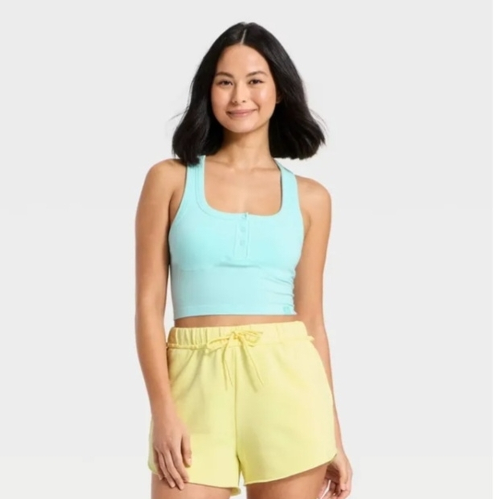 JoyLab Women's Seamless Henley Support Tank Top,  Blue